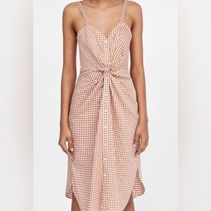 Zara Orange + White Lightweight Gingham Midi Sundress with Buttons, Size Small